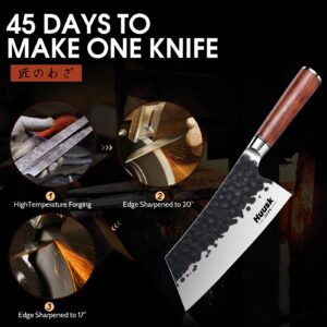 Huusk Cleaver Knife, 7" Japanese Professional Kitchen Knife, Boning Knife, Hand Forged 6" Fillet Knife,High Carbon Steel Sharp Chef Knife with Ergonomic Rosewood Handle Gift Box