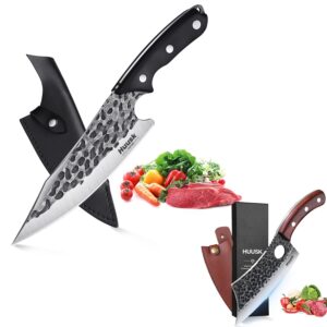 huusk collectible knives camping cooking knife & meat cleaver knife with leather sheath and gift box