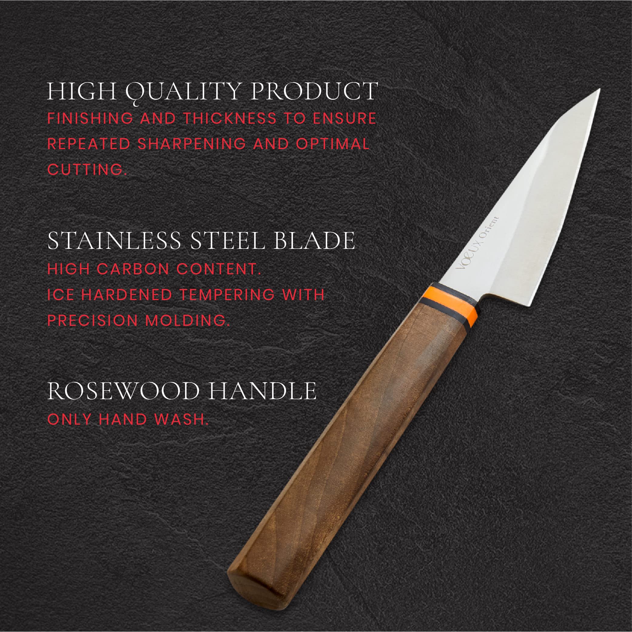 Voeux Kitchen-Honesuki Boning Knife Professional Chef Stainless Steel Blade High Carbon German Stainless Steel,Japanese Fish and Meat Cutting Knife, Razor Sharp Fillet Knife, Rose Wood Handle 5 Inch