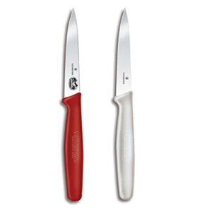 culinary depot victorinox 2-piece set of 3.25 inch swiss classic paring knives with straight edge, spear point, 3.25", red & white