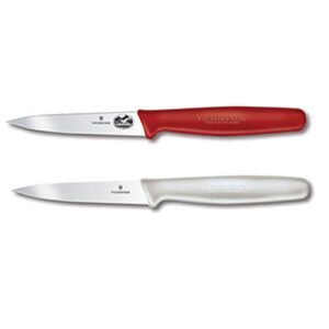 Culinary Depot Victorinox 2-Piece Set of 3.25 Inch Swiss Classic Paring Knives with Straight Edge, Spear Point, 3.25", Red & White