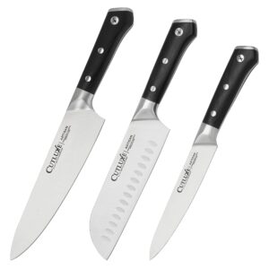 cutluxe chef, santoku & utility knife set – forged high carbon german steel – full tang & razor sharp – ergonomic handle design – artisan series