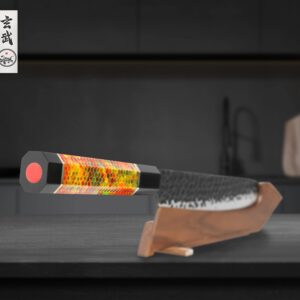 Concord Genbu Traditional Japanese Chef's Knife Raw Hammered Double Beveled 9CR18MOV Blade w/ 60 HRC. Tortoise Shell Resin Handle. Comes with Magnetic Magnolia Wood Sheath with Stand. (7" Nakiri)