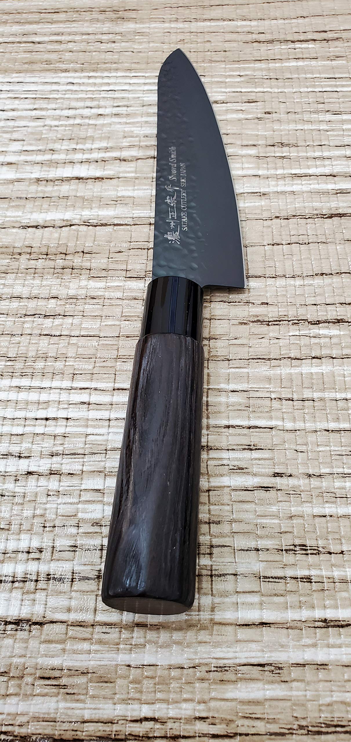 Satake Made in Japan Traditional Hammered Black Rust Resistant Molibdenium, Titanium Coated Chef's Knife (806-039 Santoku Blade 170mm)