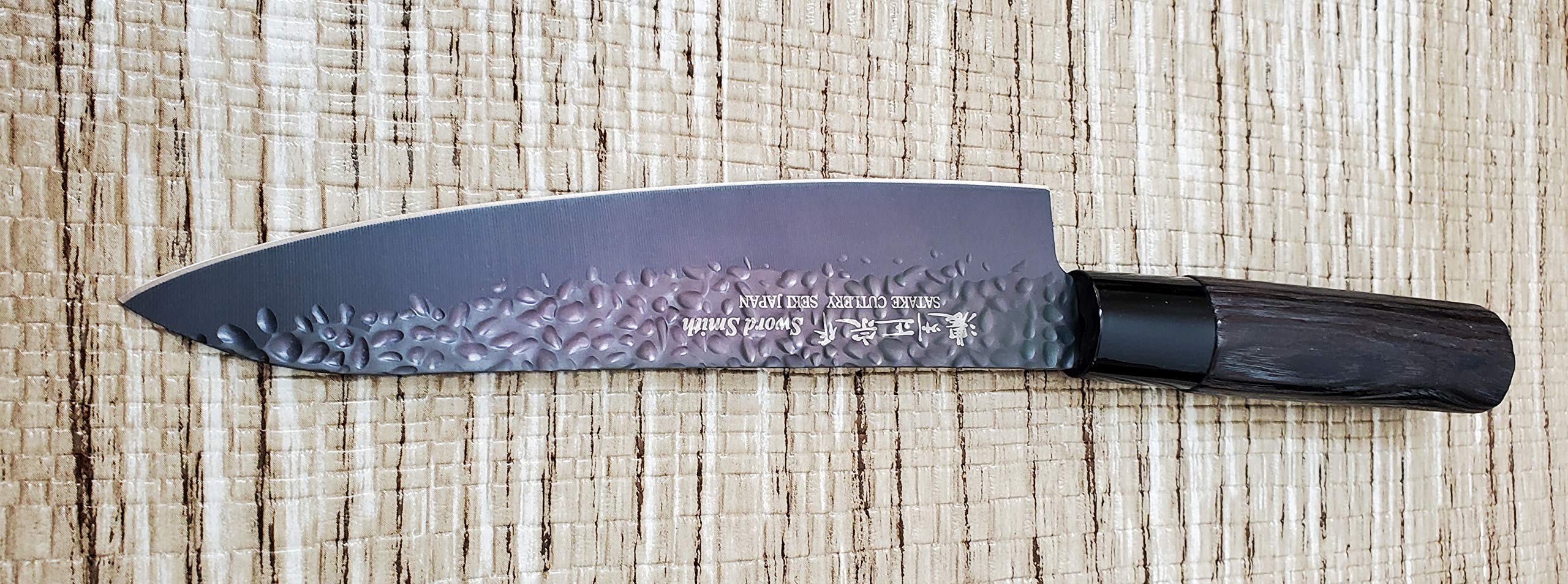 Satake Made in Japan Traditional Hammered Black Rust Resistant Molibdenium, Titanium Coated Chef's Knife (806-039 Santoku Blade 170mm)