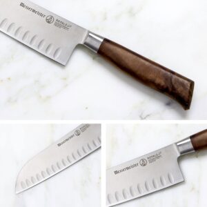 Messermeister Royale Elite 7” Kullenschliff Santoku Knife - Japanese Chef’s Knife - Stainless Steel & American Walnut Burl Handle - Rust Resistant & Easy to Maintain