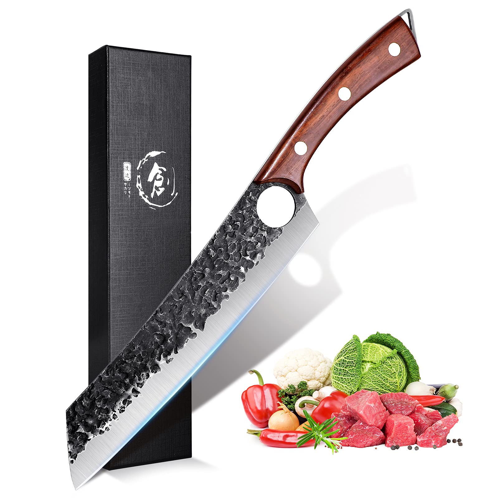 Purple Dragon 8 Inch Ultra Sharp Butcher Knife with 5 Inch Brisket Boning Knife Japanese Steel