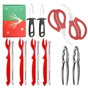 14pcs seafood tools set,2 crab & lobster crackers,4 crab leg forks/picks,4 food-grade plastic lobster shellers,2 oyster knife,2 seafood scissors,1 gift case- nut cracker set