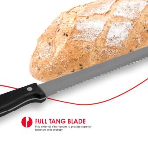 Home Basics 8", Black Stainless Steel Bread Knife with Contoured Bakelite Handle