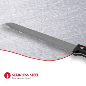 Home Basics 8", Black Stainless Steel Bread Knife with Contoured Bakelite Handle