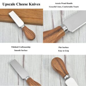 Okllen 6 Piece Cheese Knives Set with Acacia Wood Handles, Stainless Steel Cheese Knife Collection Cutlery Gift Set Cheese Slicer, Cutter, Fork, Spreading Knife for Charcuterie Boards, Pizza, Cake