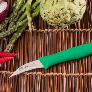 ARCOS 2 Pieces Paring Knife Set. 2 Peeling Knives of Stainless Steel and Ergonomic Polypropylene Handle for Cutting Fruits, Vegetables and Tubers. Series Nova. Color Green