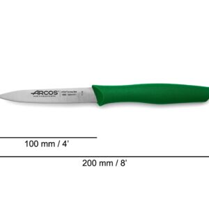 ARCOS 2 Pieces Paring Knife Set. 2 Peeling Knives of Stainless Steel and Ergonomic Polypropylene Handle for Cutting Fruits, Vegetables and Tubers. Series Nova. Color Green