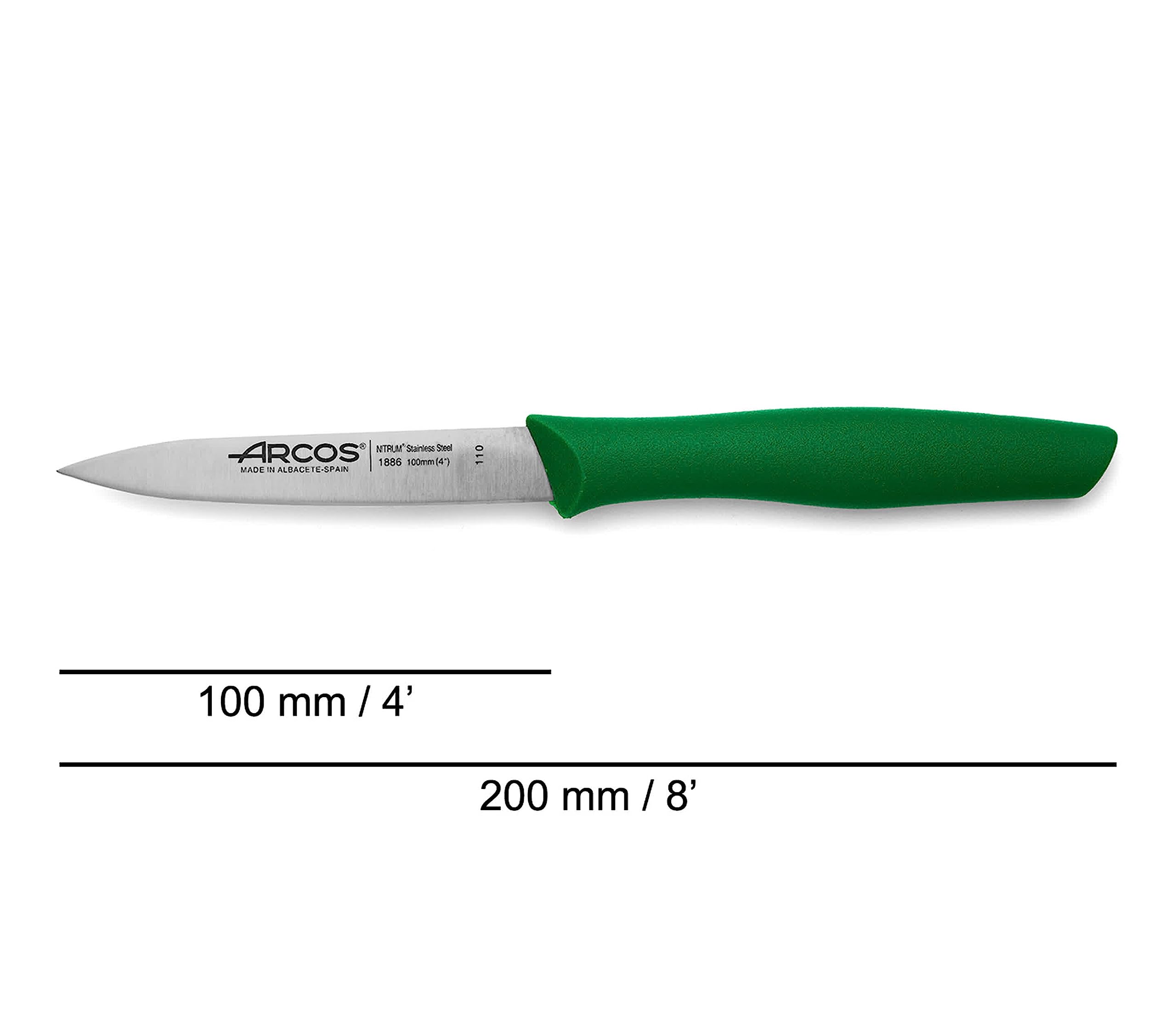 ARCOS 2 Pieces Paring Knife Set. 2 Peeling Knives of Stainless Steel and Ergonomic Polypropylene Handle for Cutting Fruits, Vegetables and Tubers. Series Nova. Color Green