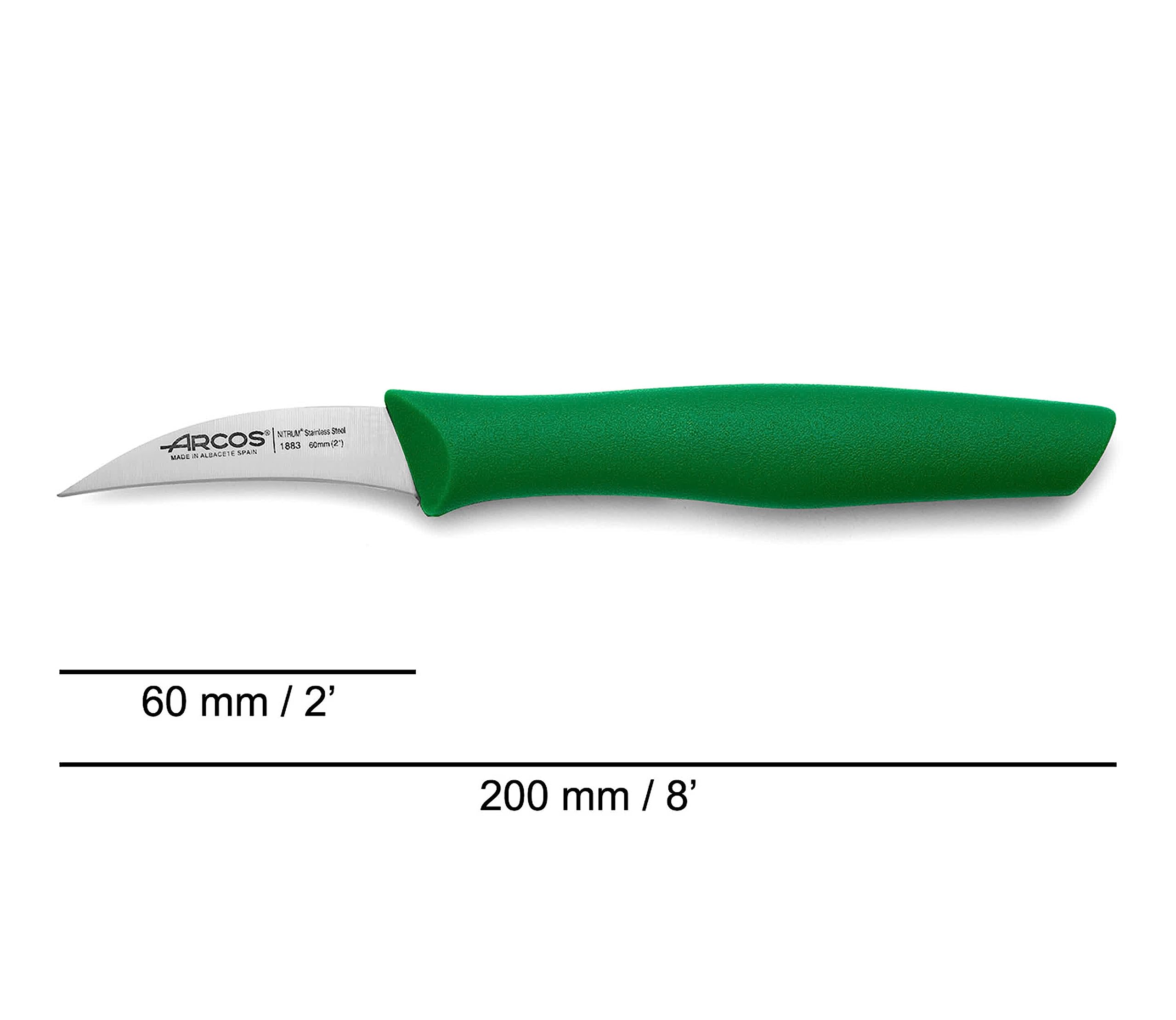 ARCOS 2 Pieces Paring Knife Set. 2 Peeling Knives of Stainless Steel and Ergonomic Polypropylene Handle for Cutting Fruits, Vegetables and Tubers. Series Nova. Color Green