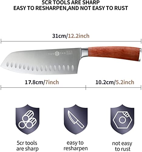 YUSOTAN Santoku Knife-Chef Knife,Multi-Designed Handles In Various Materials (Rosewood Santoku Knife-7inch)