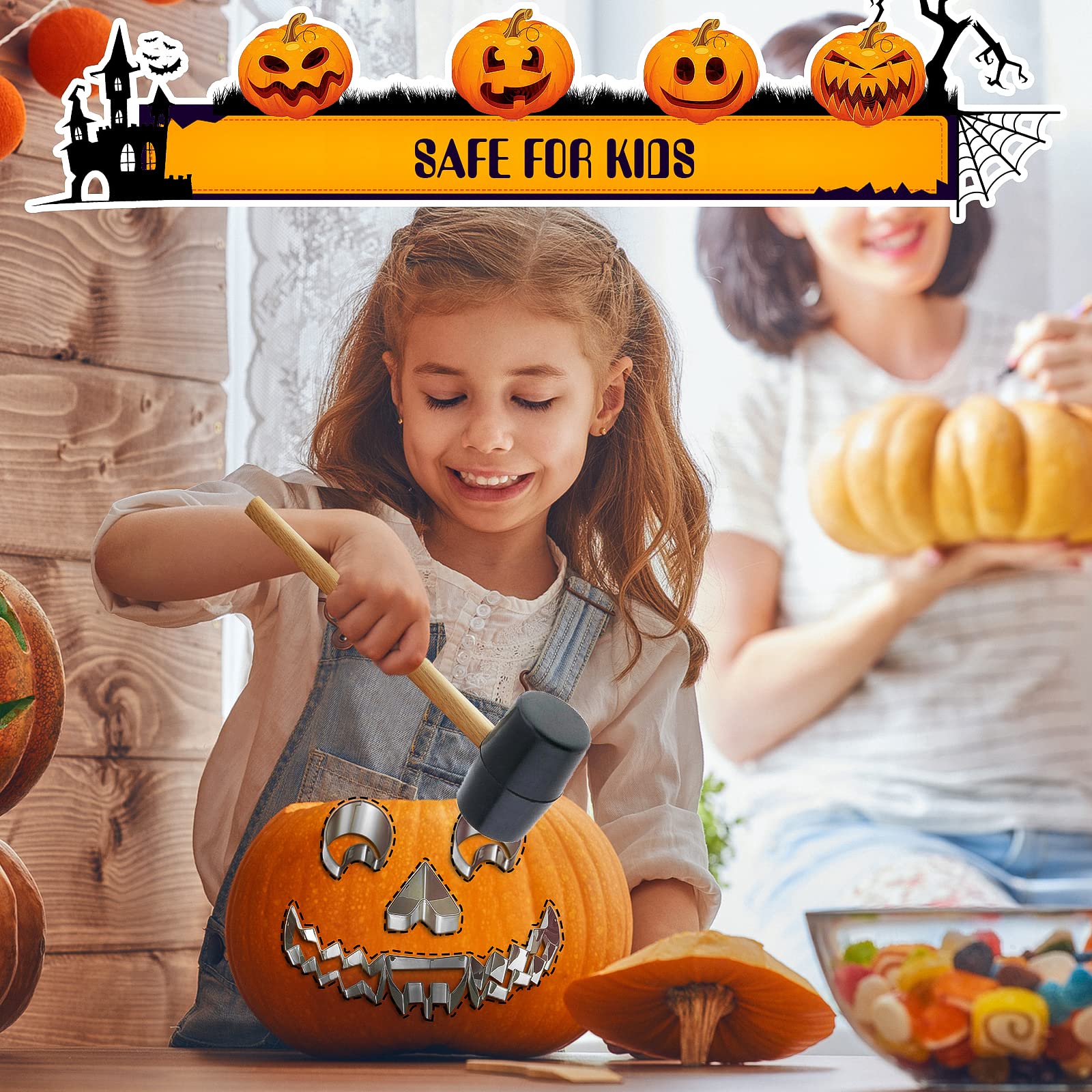 Bifrost Halloween Pumpkin Carving Kit - 24 Pcs Stainless Steel Pumpkin Carving Knife Sets with Stencils & Storage Bucket for Halloween