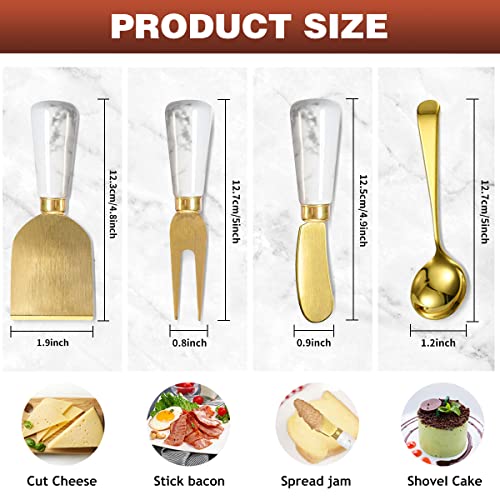 ANGIEHAIE 20 PCs Gold Cheese Spreader Knives Set, Butter Knife Spreaders for Cheese Board Accessories, Mini Cheese Knife Slicer with Serving Tongs Spoons and Fruit Forks Charcuterie Utensils - Gold