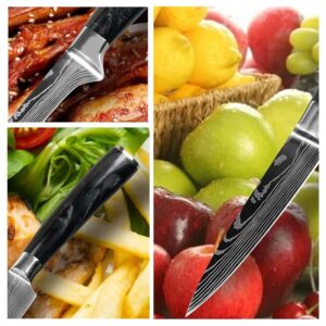 ROYAL SIGNET Kitchen knife sets, 3.5-8 inch set boxed knives 400 stainless steel ultra-sharp Japanese knives, damascu knife set, 10 tactical pieces knife set for chefs (Black Resin)