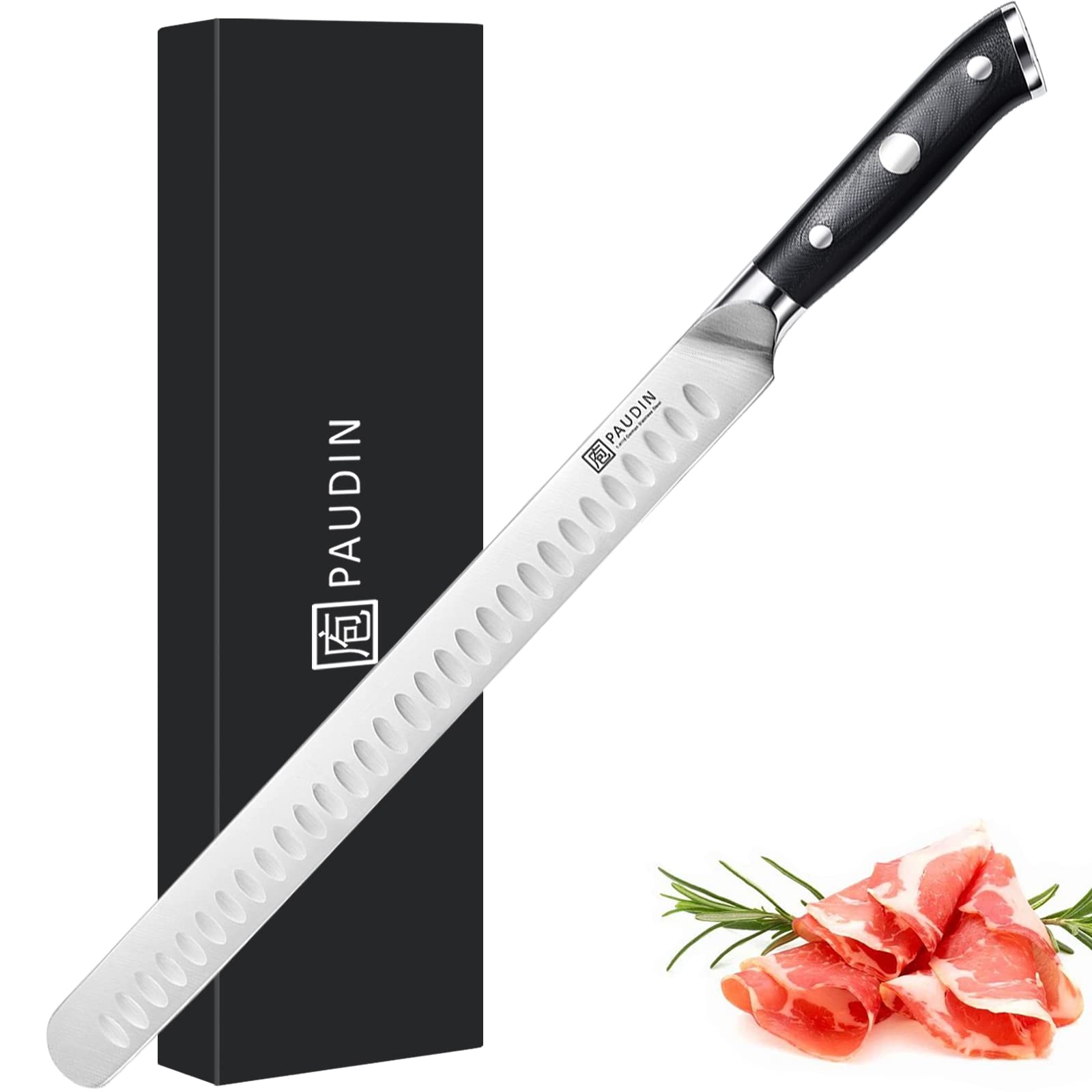 PAUDIN 12 Inch Slicing Knife and Carving Knife Set, German Steel, Full Tang G10 Handle