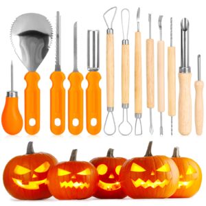 halloween pumpkin carving kit, 13 piece professional stainless steel pumpkin cutting carving supplies tools for adults & kids, sculpting tools with handbag carve jack-o-lanterns halloween decorations