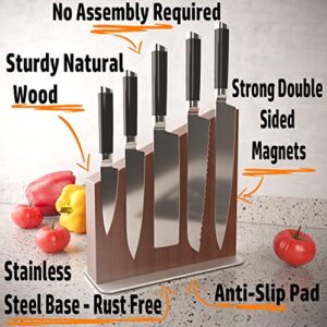 Magnetic Knife Block - Double Sided with Strong Magnet - Wooden Magnetic Knife Holder for Kitchen Counter - Magnetic Knife Stand for Kitchen Knife Storage - Magnetic Knife Rack - Kitchen Knife Holder