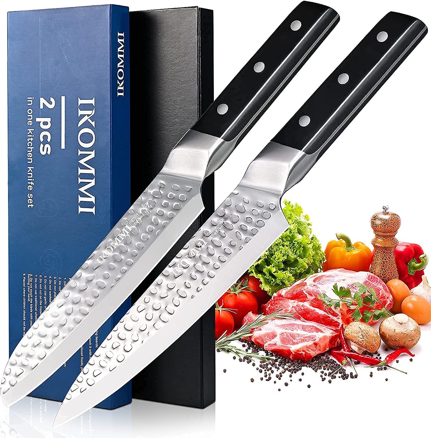 Professional Chef Knife, 8'' Chef's Knife and 7'' Santoku Knife, German High Carbon Stainless Steel Knife with Ergonomic Handle, Ergonomic Handle, Ultra Sharp Kitchen Knife Set with Gift Box - 2 Pcs