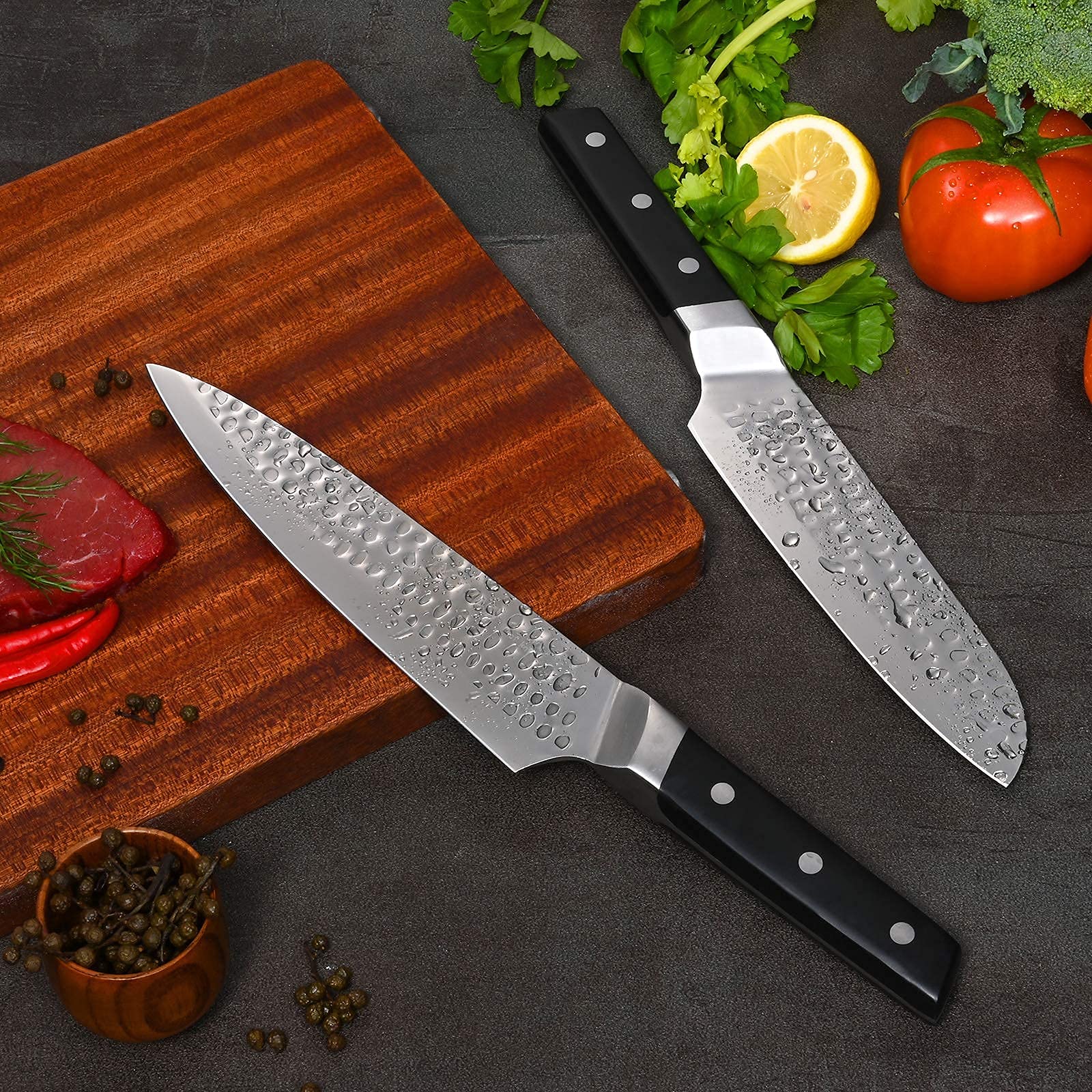 Professional Chef Knife, 8'' Chef's Knife and 7'' Santoku Knife, German High Carbon Stainless Steel Knife with Ergonomic Handle, Ergonomic Handle, Ultra Sharp Kitchen Knife Set with Gift Box - 2 Pcs