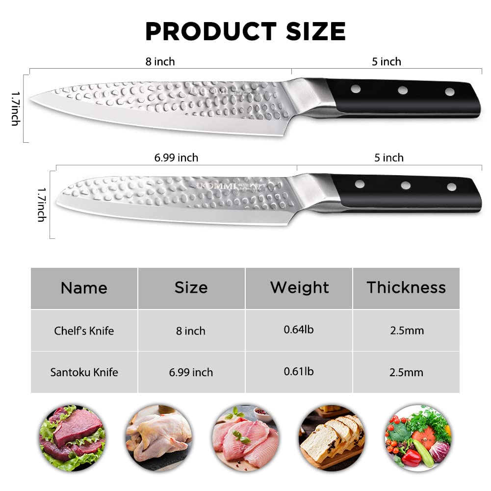 Professional Chef Knife, 8'' Chef's Knife and 7'' Santoku Knife, German High Carbon Stainless Steel Knife with Ergonomic Handle, Ergonomic Handle, Ultra Sharp Kitchen Knife Set with Gift Box - 2 Pcs