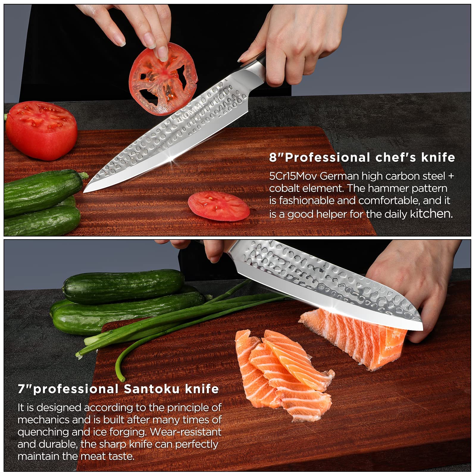 Professional Chef Knife, 8'' Chef's Knife and 7'' Santoku Knife, German High Carbon Stainless Steel Knife with Ergonomic Handle, Ergonomic Handle, Ultra Sharp Kitchen Knife Set with Gift Box - 2 Pcs