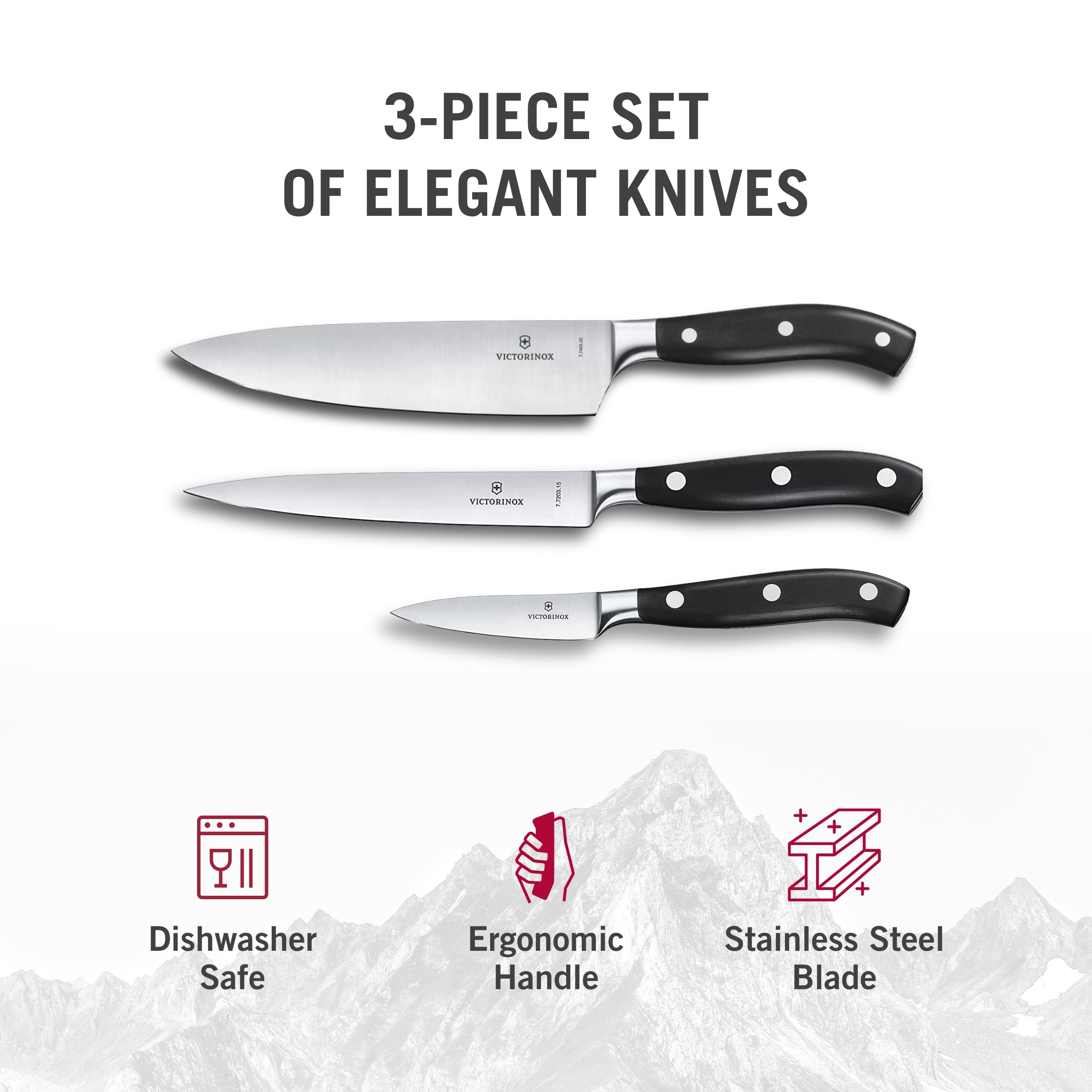 Victorinox 7.7243.3 Forged 3-Piece Chef's Knife Set, 8 Inch, Black