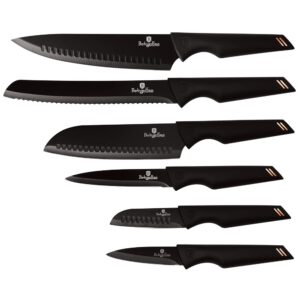 berlinger haus 6 piece knife set, black silver knives set for kitchen, cooking knives with ergonomic handles, sharp cutting stainless steel chef knife set