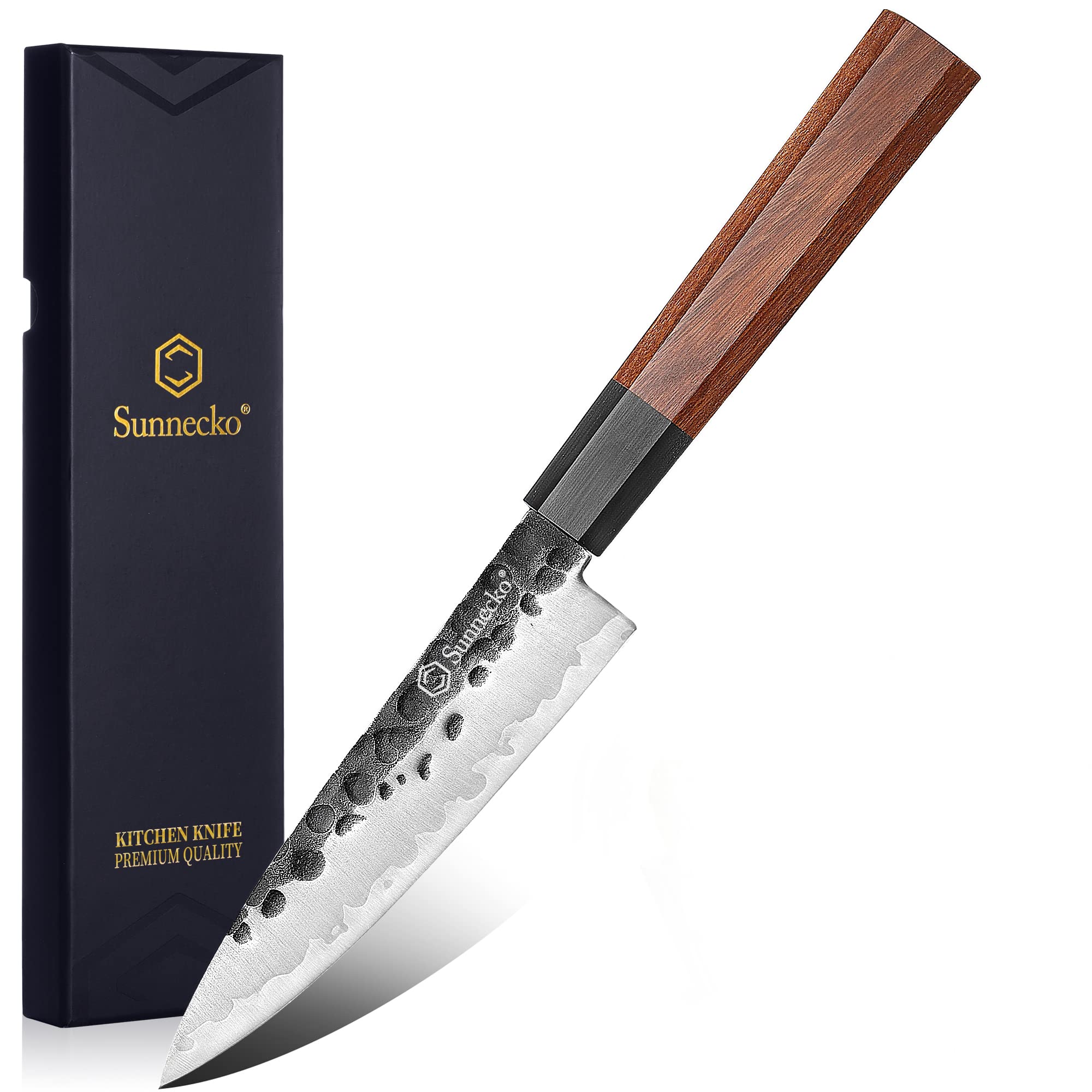 Sunnecko 5.5 Inch Fruit Knife, Kitchen Paring Knife Japanese 9CR18MOV 3-Layered High Carbon Stainless Steel Pearing Knife Wood Handle for Fruit