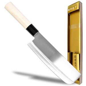 seki japan tsubazo japanese vegetable kitchen knife, stainless steel nakiri knife, shiraki handle, 170 mm (6.7 in)
