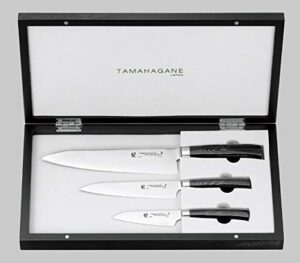 tamahagane tsubame mikarta stainless steel 3-pc knife set in wooden case