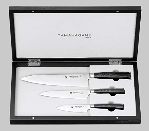 Tamahagane Tsubame Mikarta Stainless Steel 3-Pc Knife Set in wooden case
