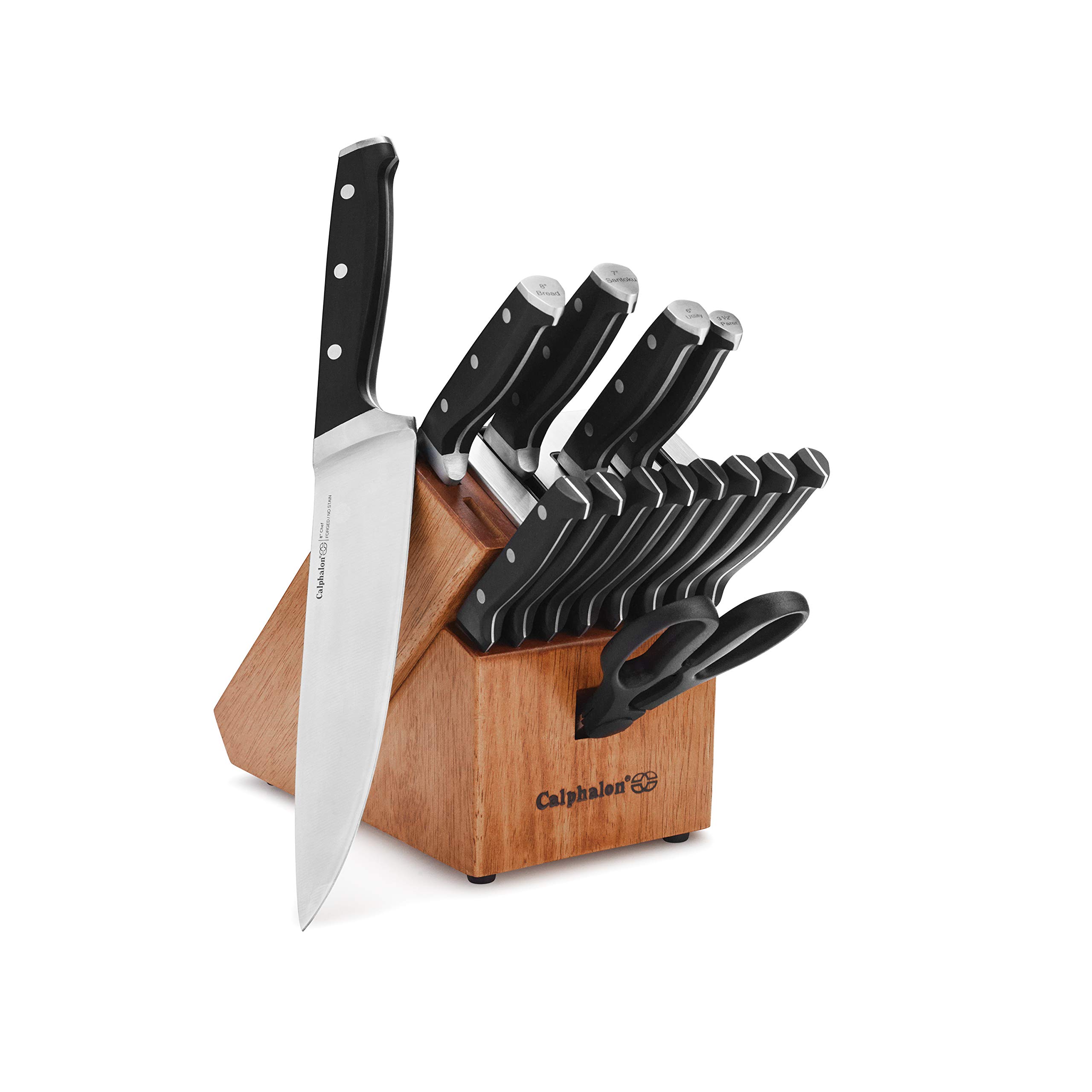 Calphalon Kitchen Knife Set with Self-Sharpening Block, 15-Piece Classic High Carbon Knives & 10-Piece Pots and Pans Set, Stainless Steel Kitchen Cookware, Silver