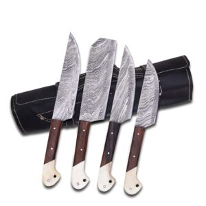 sapra hand forged damascus steel outdoor bbq professional utility knives chef knife set for kitchen with handmade leather bag p-2090-rb-kcs