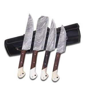 Sapra Hand Forged Damascus Steel Outdoor BBQ Professional Utility knives chef knife set for kitchen With Handmade Leather bag P-2090-RB-KCS