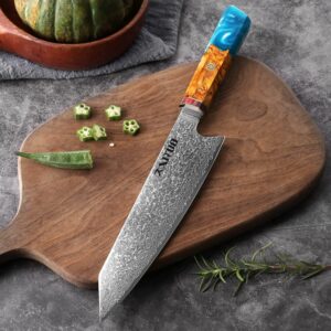 XT XITUO Kiritsuke Chef Knife,8 inch kitchen Knives Japanese VG10 Steel Damascus Kitchen Meat Sushi Cutting Cleaver Knife w/octagon Blue Resin handle Gift Box (8‘’ LSZ-Kiritsuke Knife)…