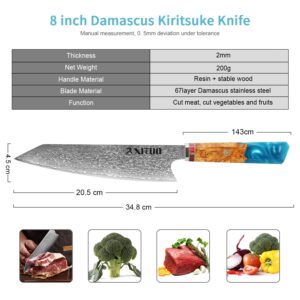 XT XITUO Kiritsuke Chef Knife,8 inch kitchen Knives Japanese VG10 Steel Damascus Kitchen Meat Sushi Cutting Cleaver Knife w/octagon Blue Resin handle Gift Box (8‘’ LSZ-Kiritsuke Knife)…