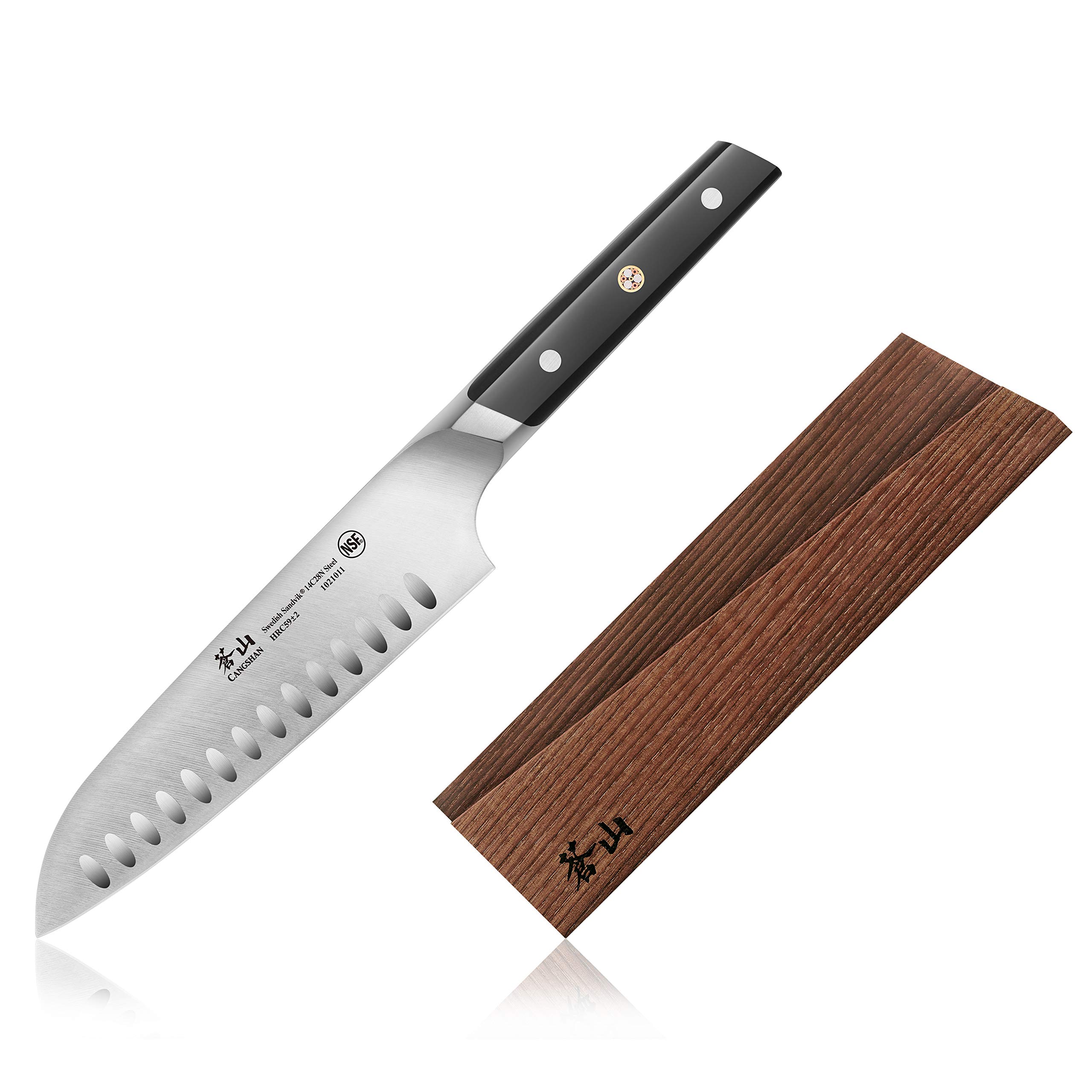 Cangshan TC Series 1021028 Swedish 14C28N Steel Forged 7-Inch Santoku Knife and Wood Sheath Set