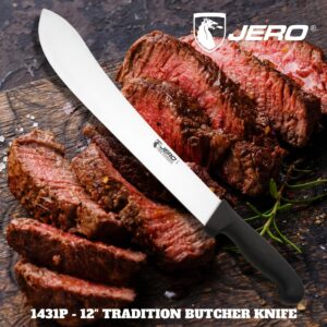 Jero Commercial Series - 12 Inch Traditional Style Butcher Knife - High Carbon Stainless Steel - Large Grip Poly Handle - Made in Portugal