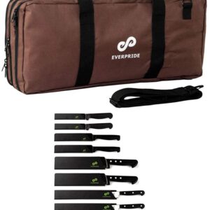 EVERPRIDE Knife Bag PLUS Knife Edge Guard Set (10-Piece Set) Heavy Duty Chef Bag Holds 20 Knives and Kitchen Utensils - Felt-Lined and BPA Free Knife Sheath Set – Knives Not Included