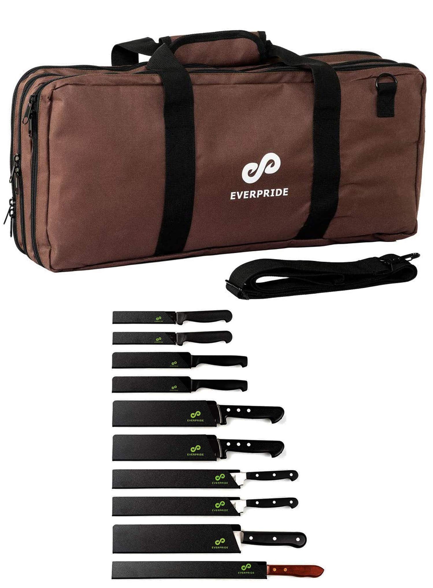 EVERPRIDE Knife Bag PLUS Knife Edge Guard Set (10-Piece Set) Heavy Duty Chef Bag Holds 20 Knives and Kitchen Utensils - Felt-Lined and BPA Free Knife Sheath Set – Knives Not Included