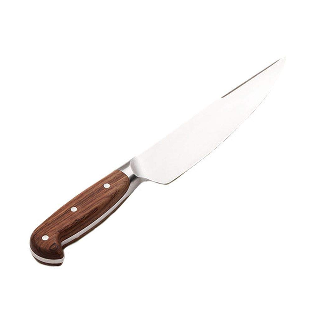 NOBOX All Purpose Chef Knife - 8-inch Stainless Steel Blade - Non-Slip 4-inch Rosewood Handle - Leather Sheath, Belt Clip Easy to Sharpen, Ergonomic Kitchen Knife