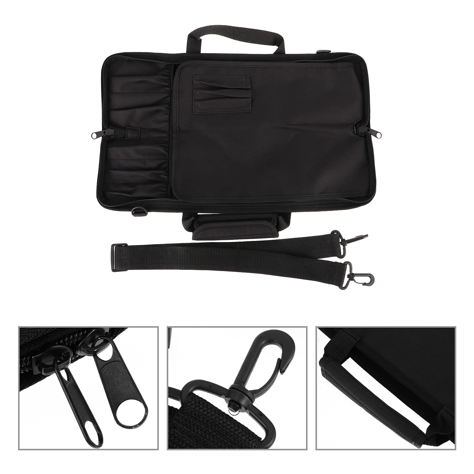 Angoily 1PCS Black Chef Knife Roll Bag for Chefs, 7 Slots Portable Chef Knife Case Storage Roll Bag with Carry Handle and Adjustable Band