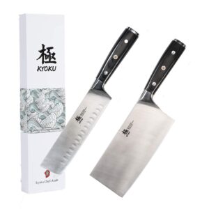 kyoku samurai series 7" nakiri vegetable knife + 7" chinese vegetable cleaver - full tang - japanese high carbon steel - pakkawood handle