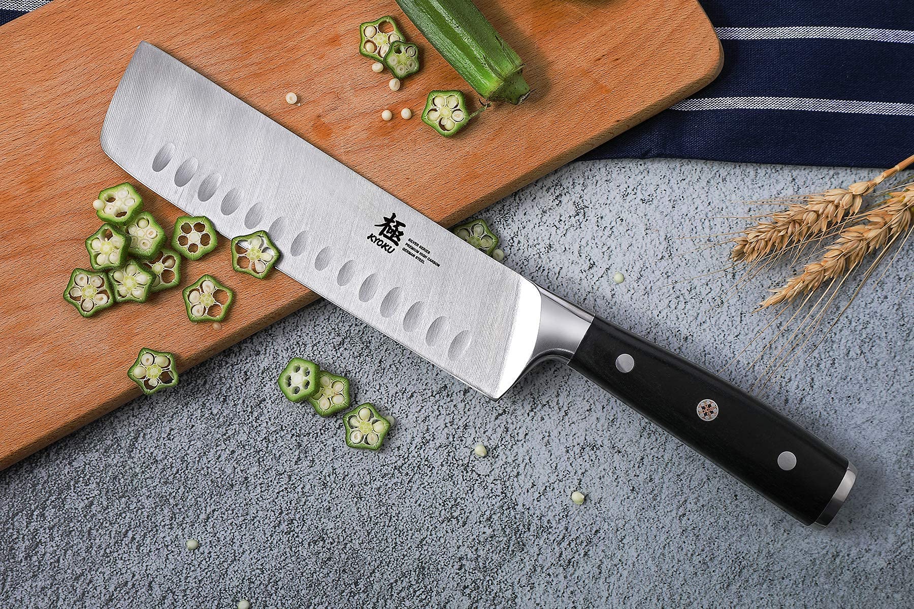 KYOKU Samurai Series 7" Nakiri Vegetable Knife + 7" Chinese Vegetable Cleaver - Full Tang - Japanese High Carbon Steel - Pakkawood Handle