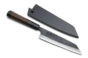 yoshihiro mizu yaki blue high carbon steel #1 black forged petty kiritsuke japanese utility knife shitan handle (6'' (150mm) & saya)